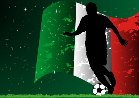 A Stock illustration of soccer player with Italy flag backgroundのイラスト素材