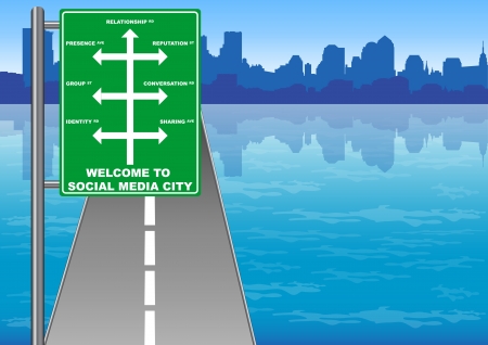 Illustration of Social Media City direction signのイラスト素材