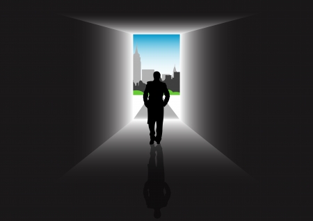 Stock illustration of a man walking through a new city for new job, life and hopeのイラスト素材