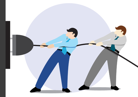 Simple business cartoon icon of 2 men pulling a plugのイラスト素材