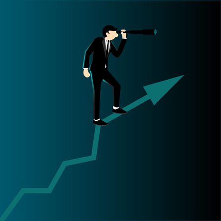 Simple Business Cartoon Illustration of a man stand in graph look for opportunitiesのイラスト素材