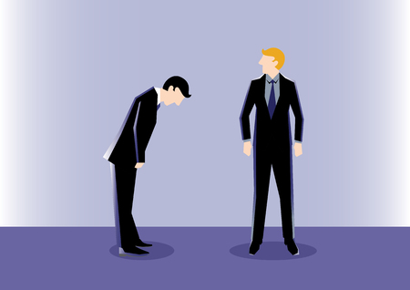 Business Illustration of a businessman Bow to his leader as a symbolism of respectのイラスト素材