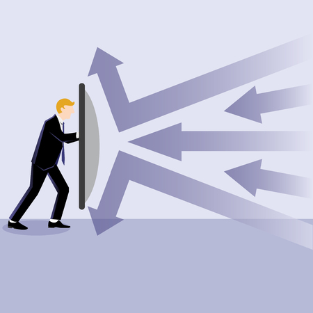 Business Illustration of a businessman defend with shield against any riskのイラスト素材