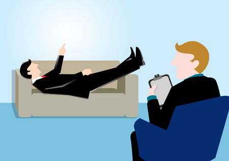 Simple business illustration of a businessman consult to his psychologistのイラスト素材