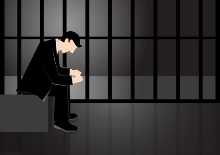 Simple business illustration of a man put in jail because of corruptionのイラスト素材