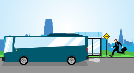 Simple business concept illustration of a businessman late to catch his busのイラスト素材