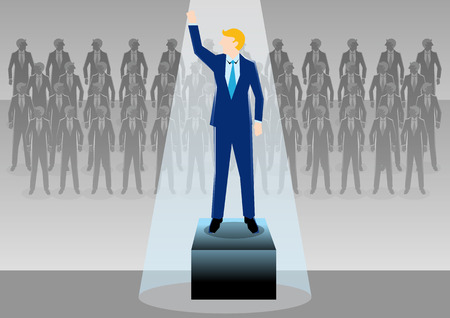 Simple business concept illustration of a businessman standing at podium as a symbolism of success.のイラスト素材