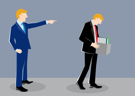 Simple business cartoon illustration of a man getting fired by his bossのイラスト素材