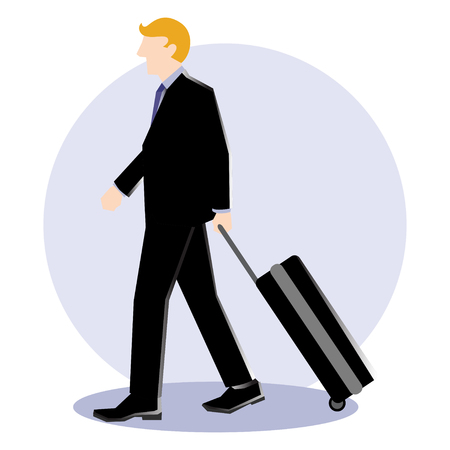 Simple business cartoon illustration of a businessman walk with luggageのイラスト素材