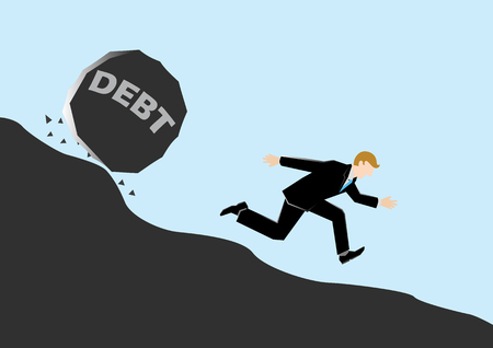 Simple business cartoon illustration of a businessman chased by debtのイラスト素材