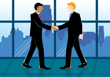 Simple business cartoon illustration of 2 businessmen shake handsのイラスト素材