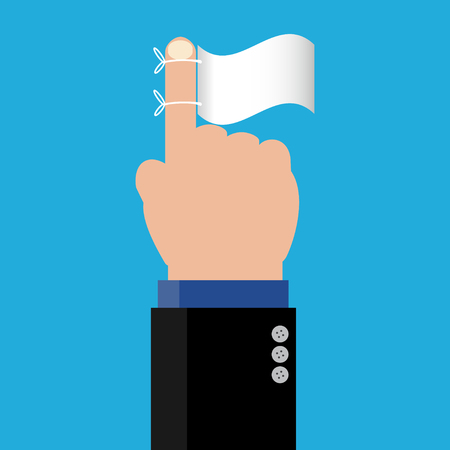 Simple business cartoon illustration a businessman point his finger with white flag as a symbolism of surrenderのイラスト素材
