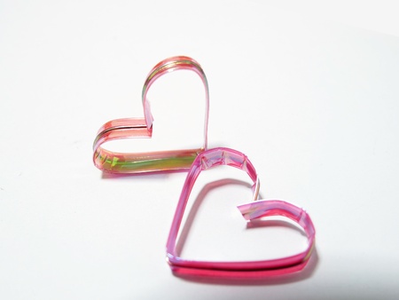 two ribbon hearts in white backgroundの写真素材