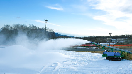 SHIZUOKA, JAPAN -  December 5, 2017: Snow making machine at Snowtown Yeti that is the place for enjoy winter activities shoot from mobile camera.のeditorial素材
