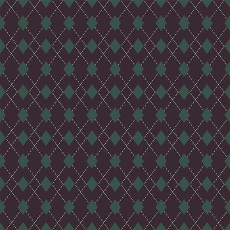 A dark brown background and green square diamonds make a continuous pattern in a rhomb shape. With a...