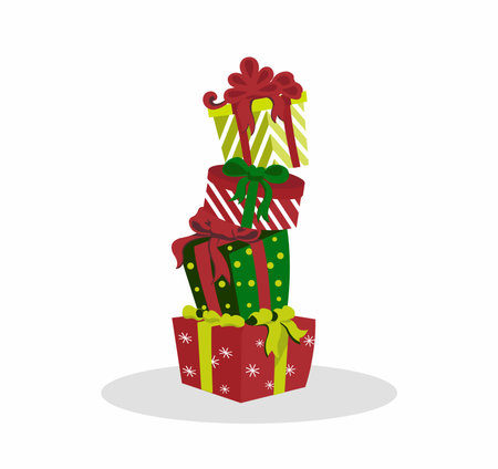 Gift boxes with red and green ribbons. Vector illustration.のイラスト素材