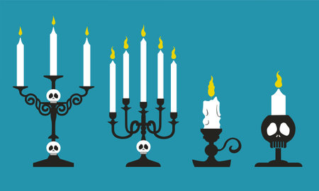 Candlestick with candelabrum and skull. Vector illustration.のイラスト素材