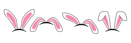 face set of a cute white rabbit. Kawaii bunny ear emoji, or bunny emoticon. symbol of a rabbit. Expression of a funny animal cartoon figure. outline in a vector illustrationのイラスト素材