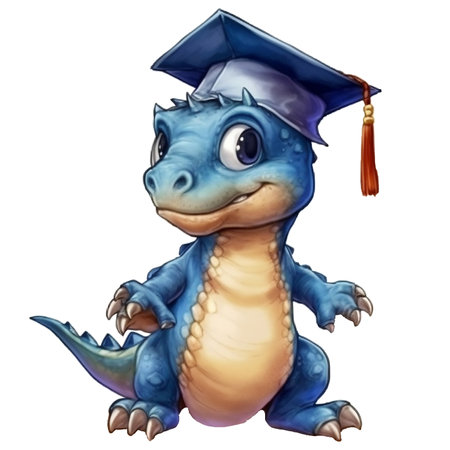 cartoon dinosaur with graduation cap isolated on white background - illustration for childrenの素材