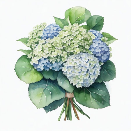 Bouquet of hydrangea flowers on a white backgroundの素材