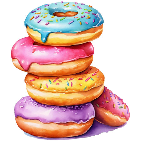 Colorful donuts on a white background. Watercolor illustration.の素材