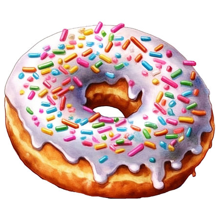 Donut with sprinkles. Hand drawn watercolor illustration isolated on white backgroundの素材