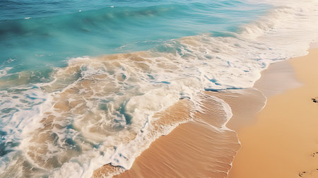 Beautiful seascape with waves on sandy beach in sunny dayの素材