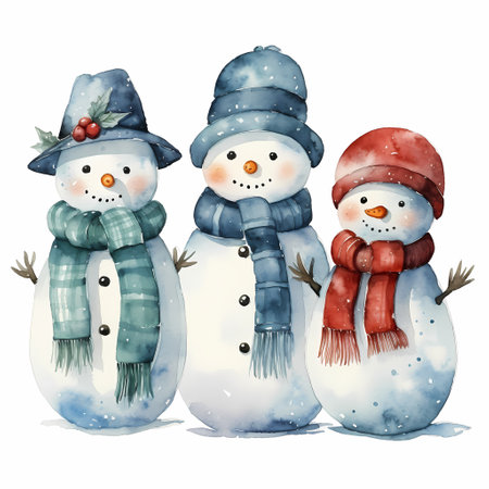 Christmas snowman isolated on a white background Watercolor illustrationの素材