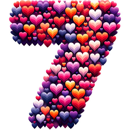Number 7 with colorful hearts. Valentine's day font. Vector illustration.の素材