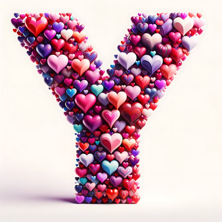 Letter Y uppercase with colorful hearts. 3D Renderingの素材