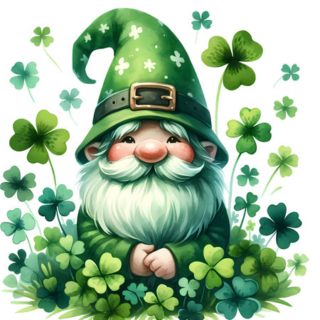 Illustration of a Cute Leprechaun with Four Leaf Cloverの素材