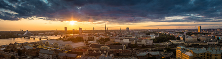 Panorama of the city from the top of the Latvian Academy of Sciences, Riga, Latviaの写真素材