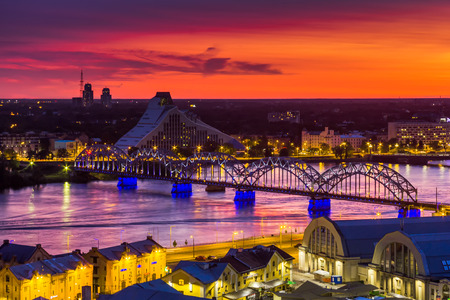 Landscape of the city from the top of the Latvian Academy of Sciences, Riga, Latviaのeditorial素材