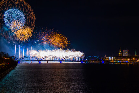 fireworks on Independence Day in Riga, Latvia, on 18th of November 2018の写真素材
