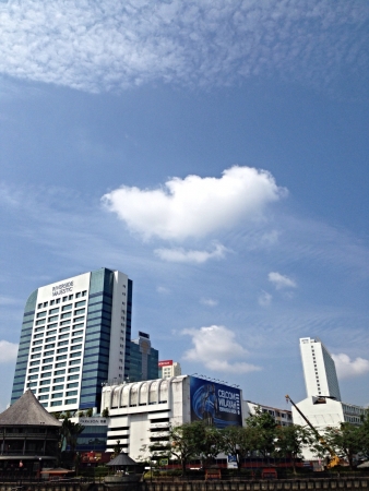 The Riverside Majestic Hotel taken from the other side of the river in Kuching Sarawakの素材