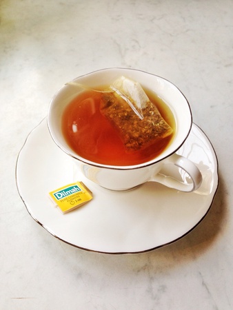 A cup of hot chamomile tea before bed will help you sleep like a baby の素材