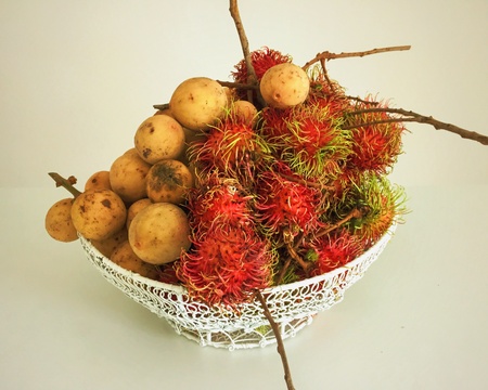Malaysia is abound with delicious local fruits such as these rambutans and duku langsat.の素材