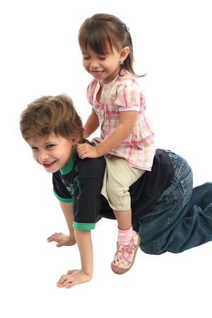 Happy children playing over white background
の写真素材