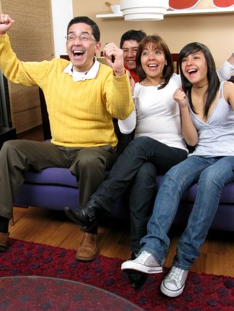 Happy family portrait indoord during a holiday の写真素材