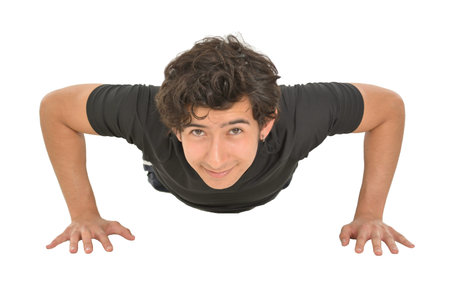 Man making push up exercise on the floor in two steps