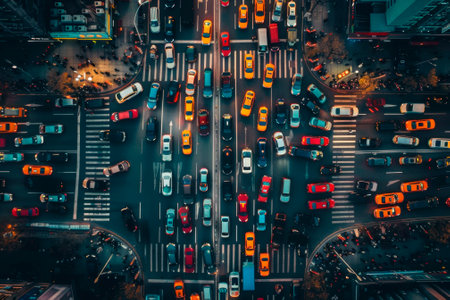 Aerial view of traffic jam in the city. Traffic jam in the city.の素材