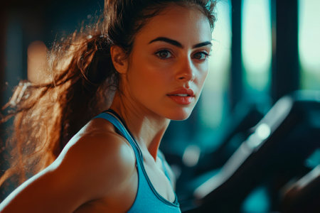 Portrait of a beautiful young brunette woman at the gym.の素材