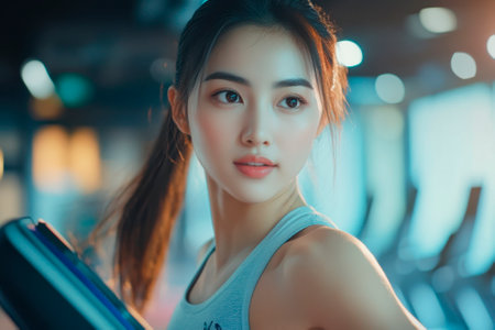 beautiful asian woman working out in the gym, fitness conceptの素材