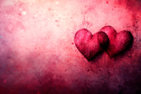 Valentine's day greeting card with two hearts on grunge backgroundの素材