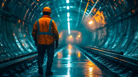 construction worker in an underground tunnelの素材