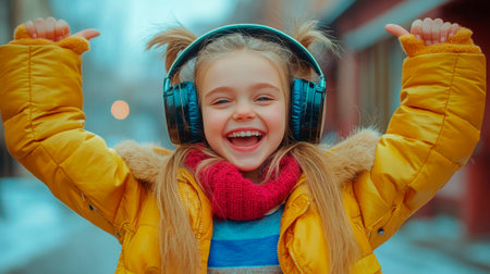 Full size photo of young excited african girl crazy have fun enjoy party listen music boomboxの素材