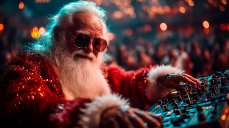 Dj Santa Claus mixing at the edm party Christmasの素材