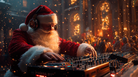 Dj Santa Claus mixing at the edm party Christmasの素材