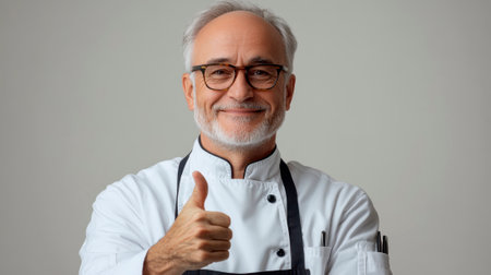 chef male thumb up on white background , studio shotの素材