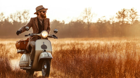 vintage traveler with beautiful scooterの素材